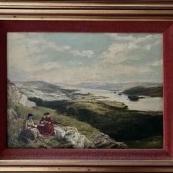 REAL AUTHENTIC ANTIQUE PAINTING 1860 ''LAKE WINDERMERE BY C.P. SLOCOMBE'' Charles Philip Slocombe