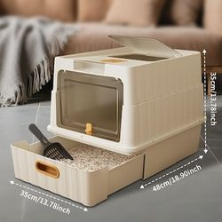 PVC Plastic Cat Litter Box with Removable Tray for Easy Clean Front Entry Top Exit New Condition