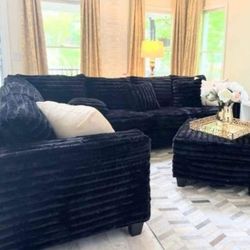 Brand New Byers Market Wham Black Thick Corduroy 2pc Full Length Sectionals