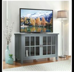 Blue TV Stand with Glass Doors