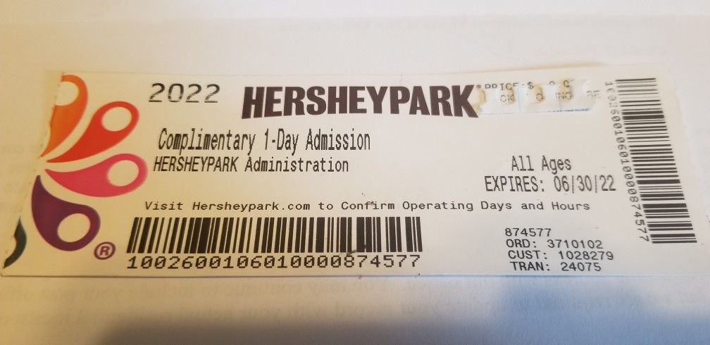 Hersheypark Ticket/ Must Be Used Today! 6/30/22