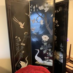 Hand carved Oriental 4 Panel  Screen 