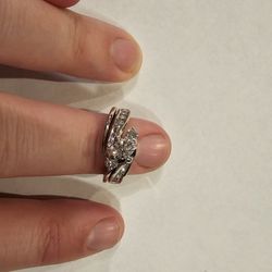 3 stone diamond wedding ring set 1 carat total weight, 14 karat white gold band