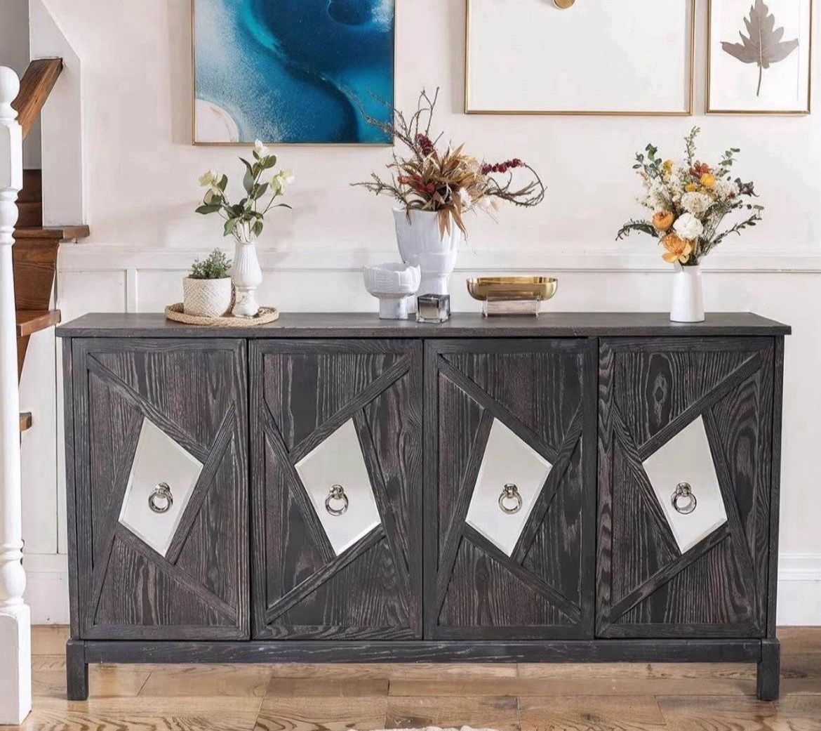 Tv Stand . Buffet Cabinet with Storage,Wood Credenza Sideboard Cabinet with 4 Doors, Mid Century Accent Console Table for Kitchen,Living Room,D