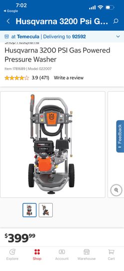 Husqvarna 3200 PSI Gas Powered Pressure Washer