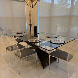 Modern Glass Top Dining Table & 6 Chairs