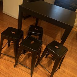 High Dining Table And 4 Metal Chairs