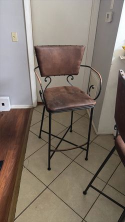 Wrought Iron Bar Stool with Brown Cushion