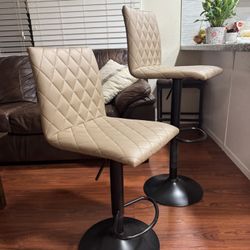 Pair of Modern Adjustable Bar Stools - Beige & Black