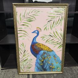 Peacock Art 3D Painting Gold Engraved Frame