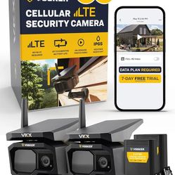 Vosker VKX Solar Powered 4G-LTE Outdoor Cellular Security Camera - No WiFi Needed, Motion Activated, Night Vision, SIM Card Included, IP65 Weather-Res