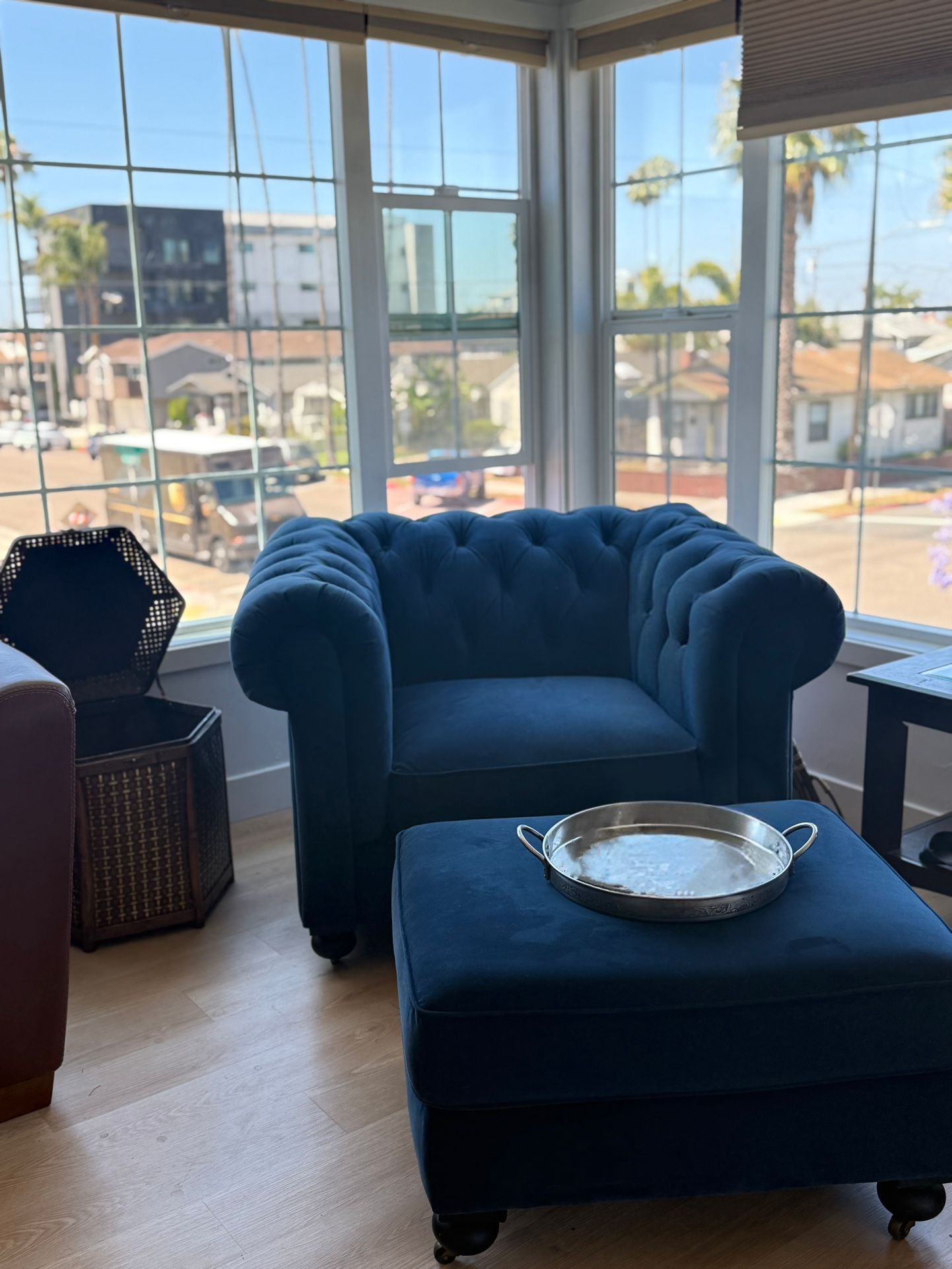 Plush Blue Rolling Ottoman