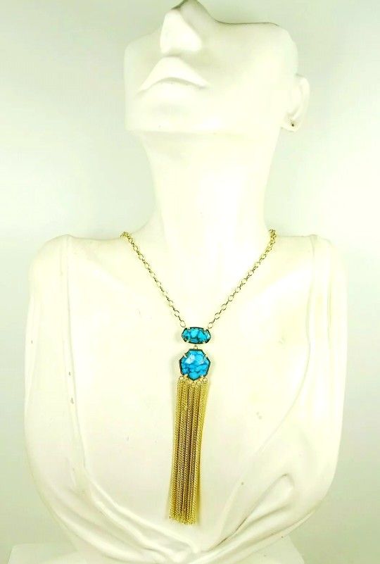 KENDRA SCOTT Tae Long  Yellow Gold Plated Turquoise Tassel Pendant Necklace NWT