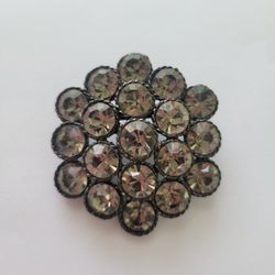 Vintage Brooch Pin Smoked Crystal Rhinestone Domed Sparkle Rope Bezel MCM 