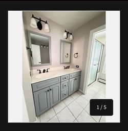 Double Sink Bathroom Vanity Set with Mirrors, Lights & Faucets
