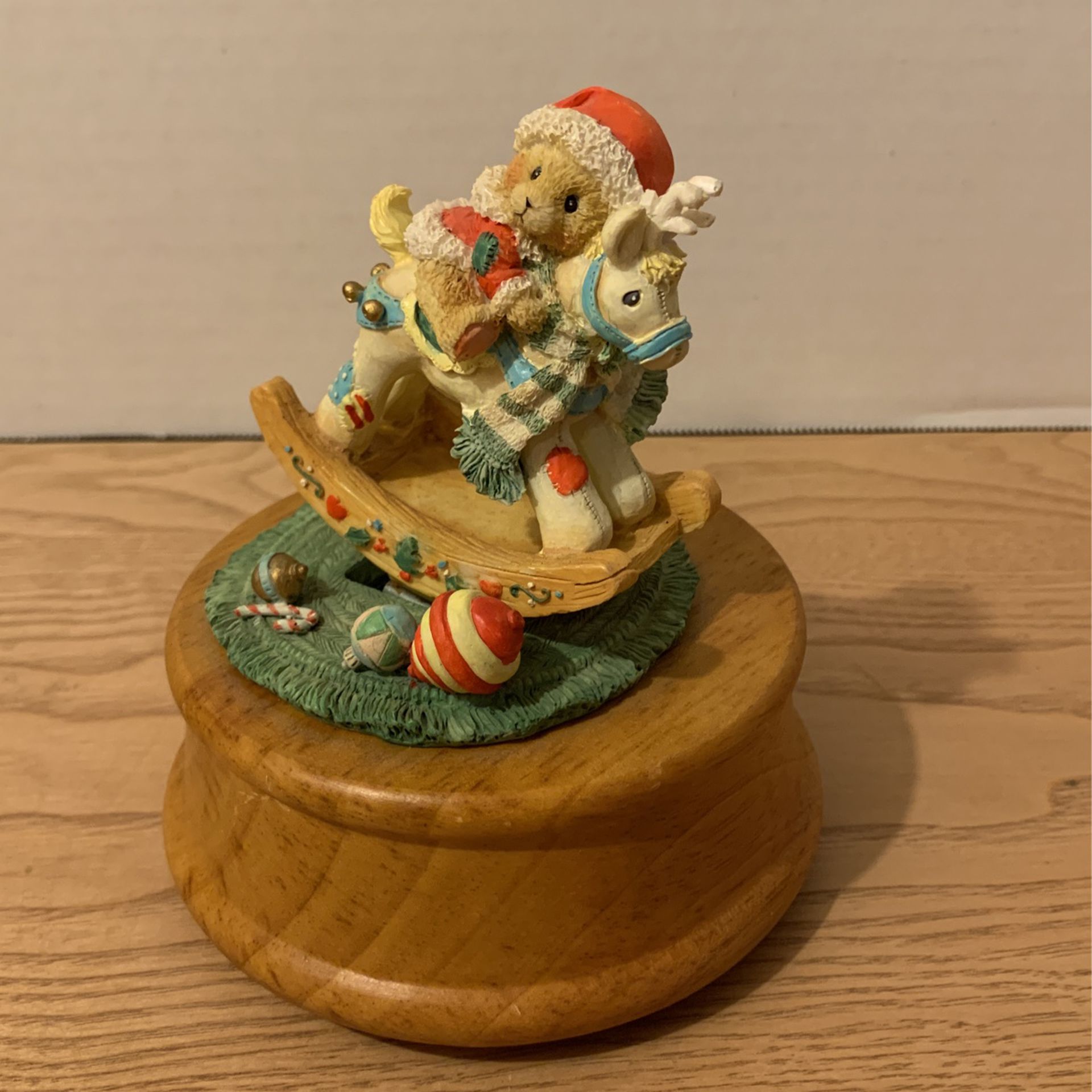 1992 cherished teddies Christmas music box with Rockinghorse play jingle bells