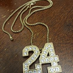 Gold Link Chain With "24" Pendant 
