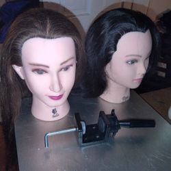 2 Real Human Hair Manikins With Stand