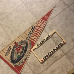 Municipal Stadium Indians Pennant And Indians License Frame