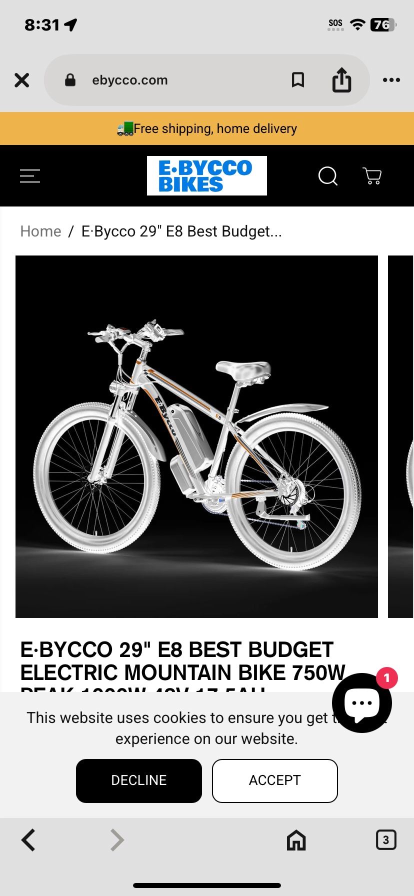 E·BYCCO 29" E8 BEST BUDGET ELECTRIC MOUNTAIN BIKE 750W PEAK 1000W 48V 17.5AH