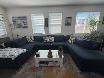 Large Dark Blue U-Shaped Sectional Sofa