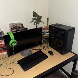Gaming PC, Screen, and Accessories (Keyboard, Mouse, Webcam, WiFi And Bluetooth Adapters, And Headphones)