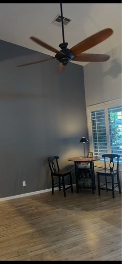 Wood and black ceiling fan (no light)