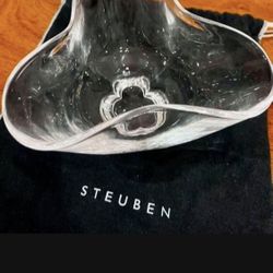 Vintage Steuben Trefoil Bowl, 3 Lobed, Designed by Donald Pollard Marked   Outstanding and hard to find Steuben 3 Sided Trefoil Bowl with no chips, cr