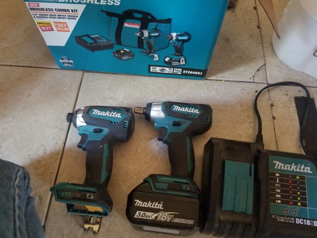 New 18v Brushless Makita 1/2 wrench and impact drill with Box