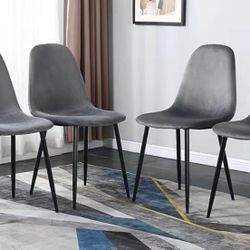 <<Sales>> Dining Chairs, Set Of 4 Gray Velvet Dining Chairs With Metal Legs, Table is not included