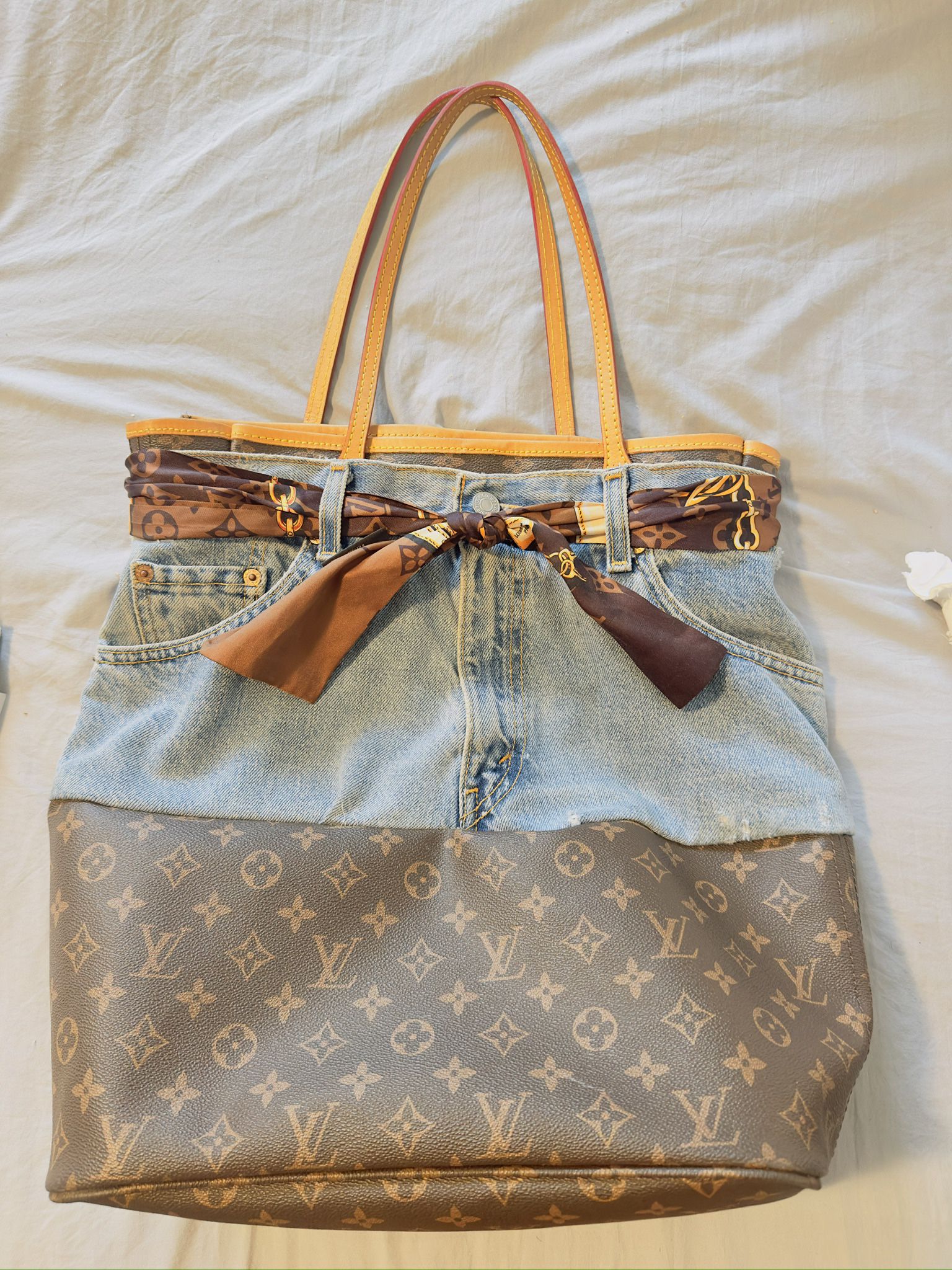 Denim Bag With Authentic Scarf