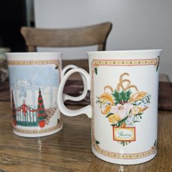 Vintage  Fine Bone China Mug With Floral And Christmasmotif