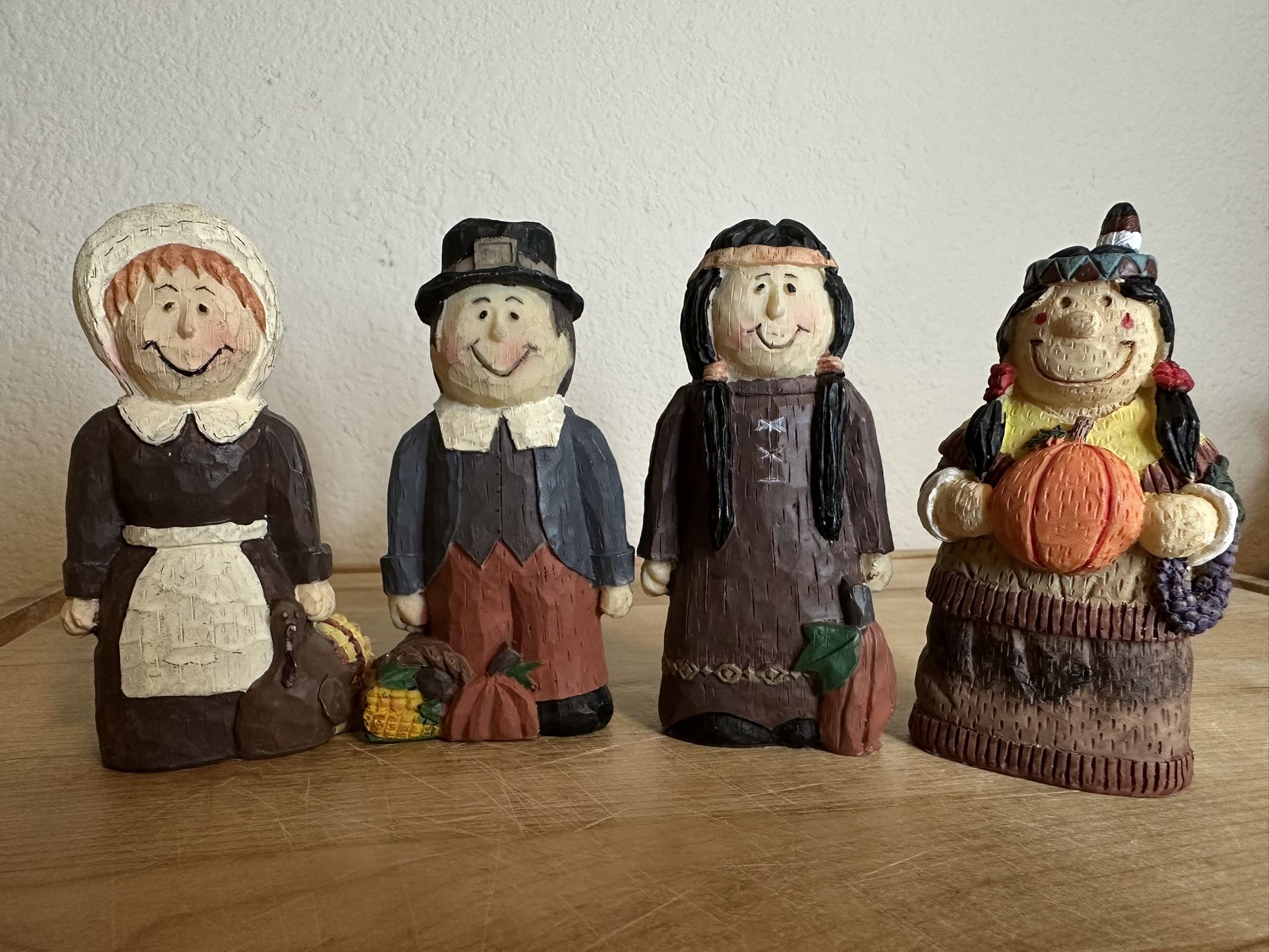 Set of 4 Carved Resin Thanksgiving Decor Figurines