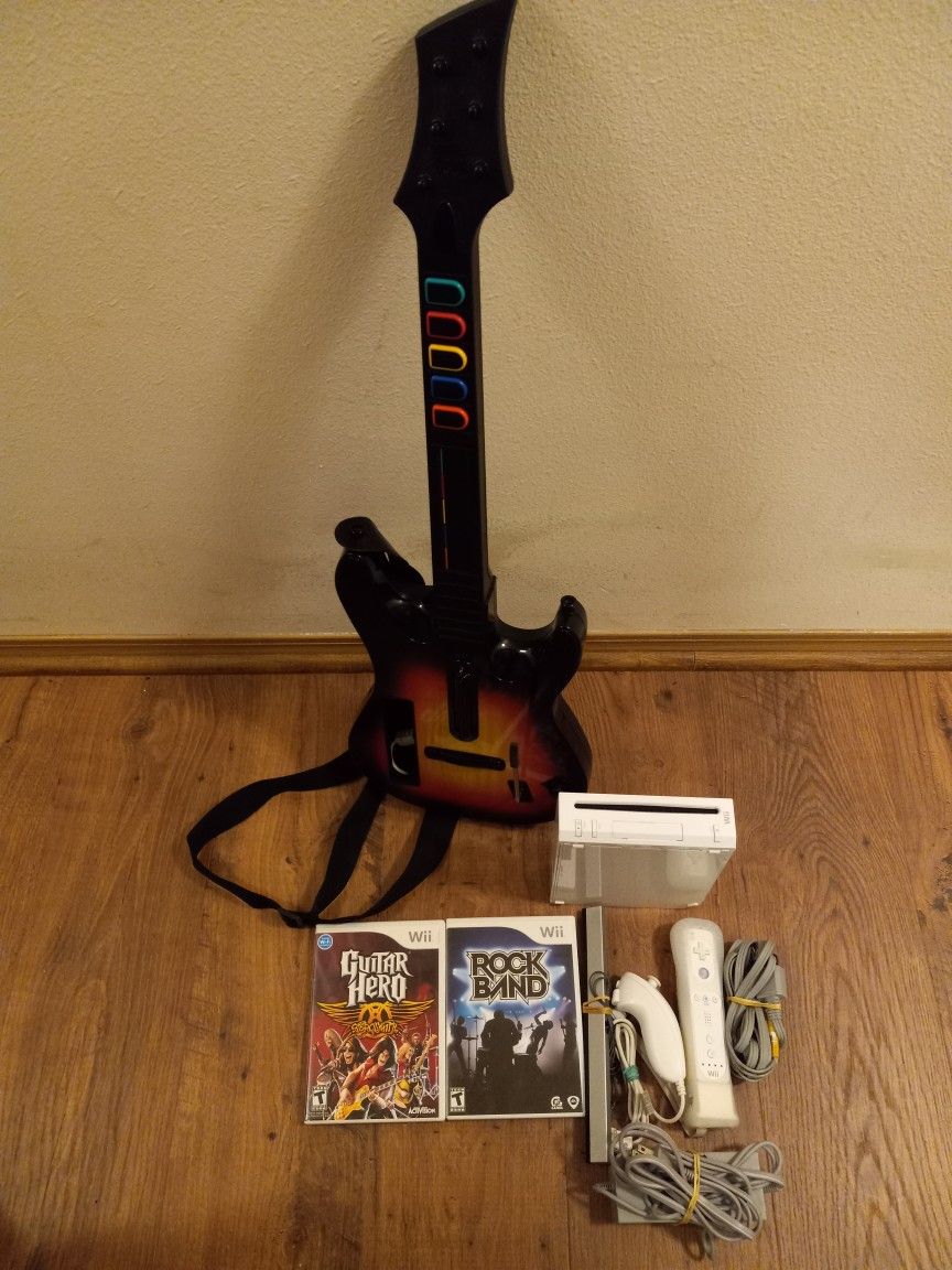 Nintendo Wii Guitar Hero/Rock Band Video Game Console Set