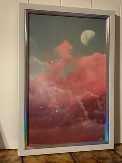 Pink Clouds & Moon Framed Wall Art  (21” x 13”)