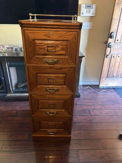 Nice Wooden Filing Cabinet With Brass Handles