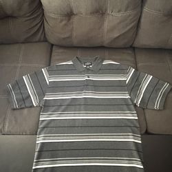 Cali Top Polo Charcoal White And Black Strips Size M