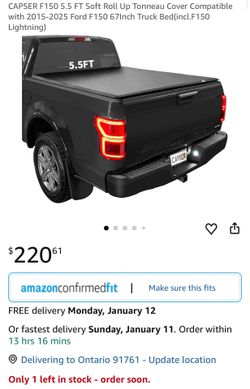 CAPSER F150 5.5 FT Soft Roll Up Tonneau Cover Compatible with 2015-2025 Ford F150 67Inch Truck Bed(incl.F150 Lightning)