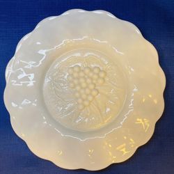 Stunning White Milk Glass Service Plate In Beautiful Raises Grape Pattern   