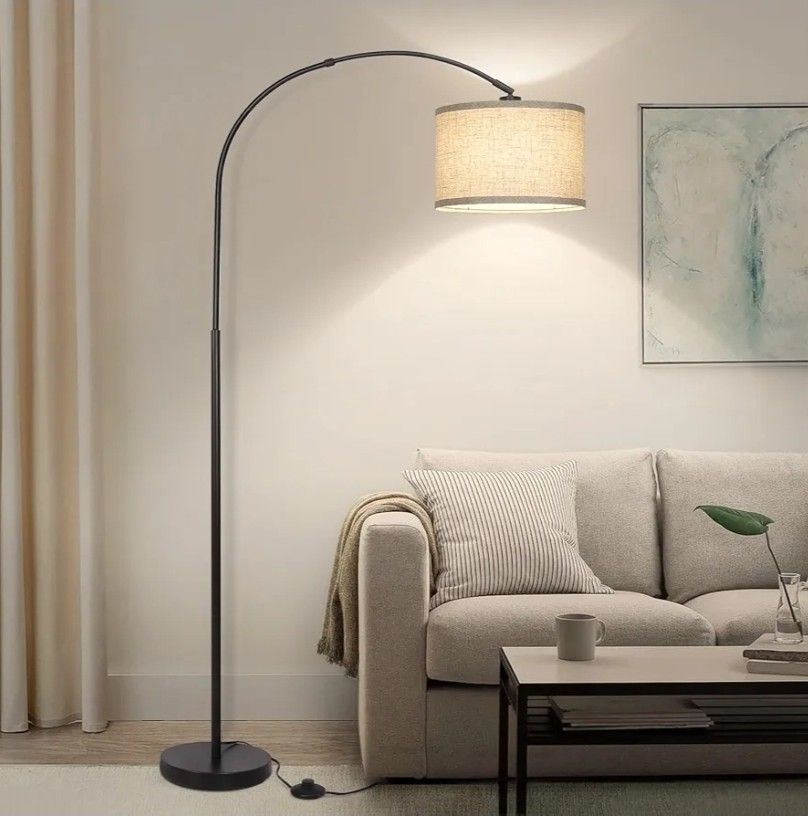 Arc Floor Lamps for Living Room, Modern Standing Lamp with Adjustable Hanging Drum Shade, Tall Pole Lamp with Foot Switch, Over Couch Arched Reading L