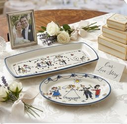 Wedding-bride & groom bridal set of two dishes-hand painted-made in Italy
