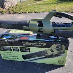 62V Cordless Brushless CFM Blower Green Machine with 4.0 Ah Battery and Rapid Charger