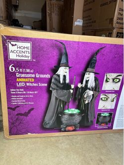 6.5 ft. Gruesome Grounds Animated LED Witches Scene NEW