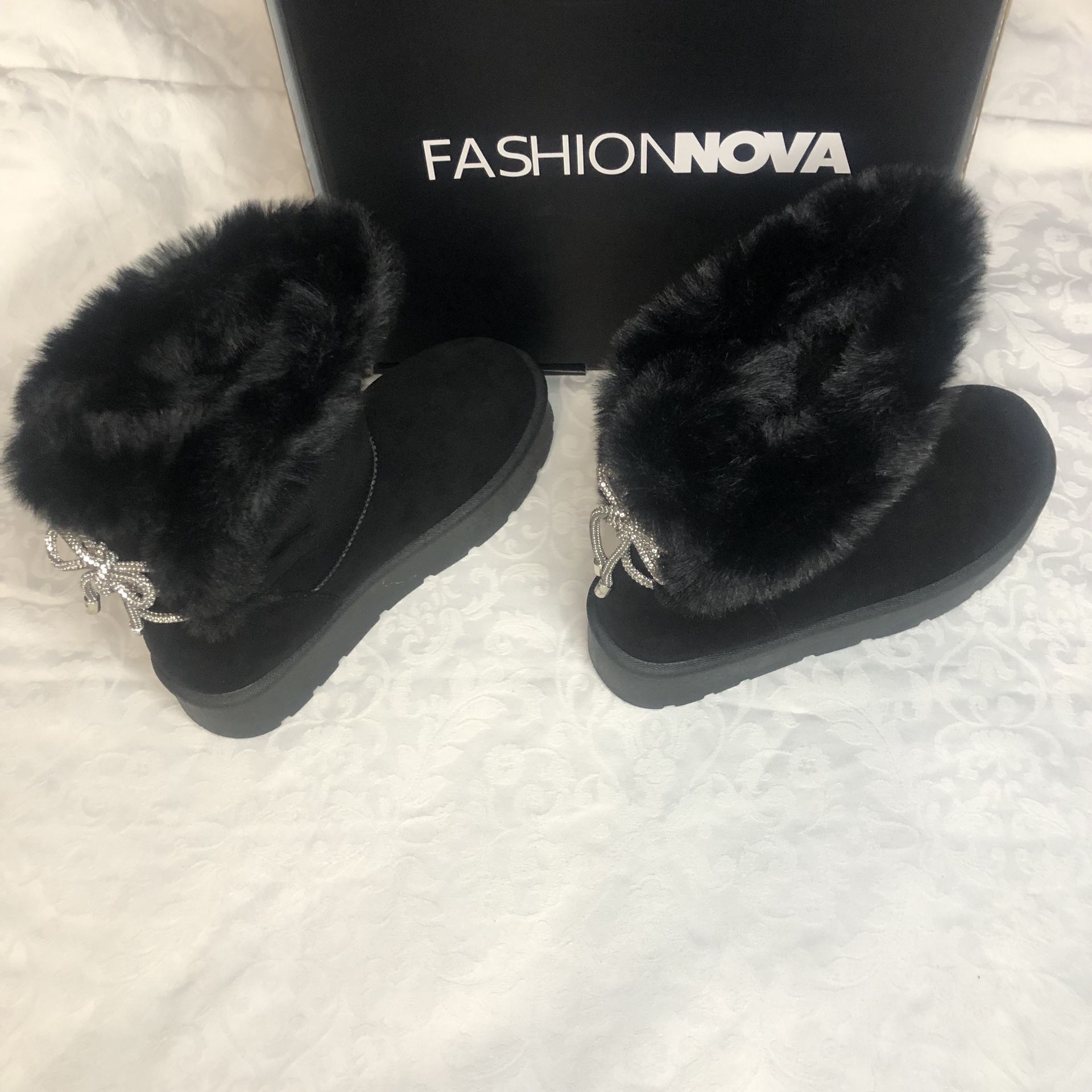 Fashion Nova Black Faux Fur Platform Boots New