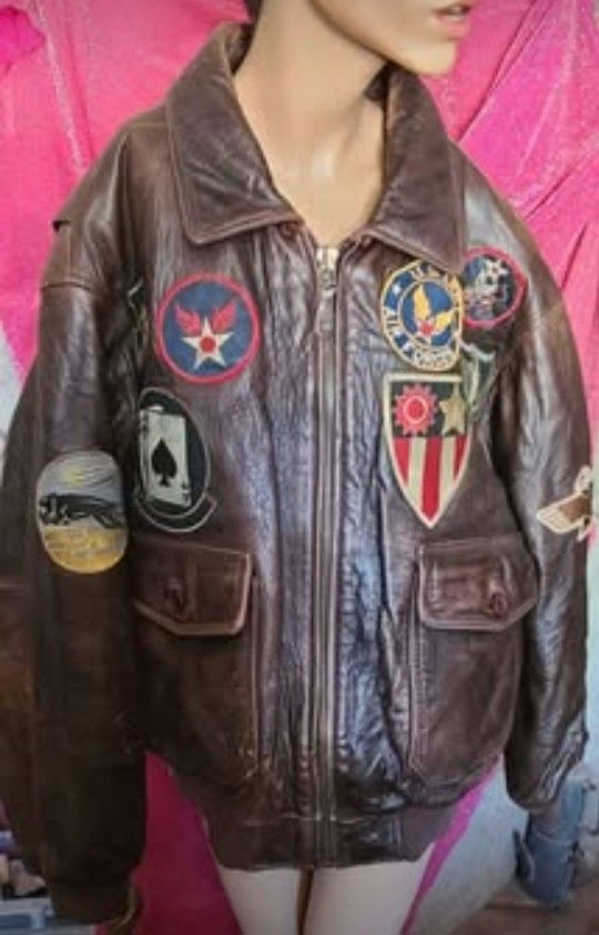 Vtg Brown Bomber Fighter Flight Jacket