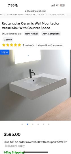 32" Bathroom Vanity Sink Modern, Wall Mount, Glossy White