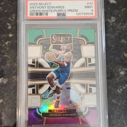 2023 SELECT ANTHONY EDWARDS GREEN/WHITE/PURPLE PRIZM PSA 9