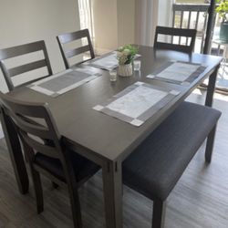6 Piece Wood Dining Table Furniture Set w/ Bench