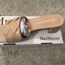 MaxMuxun Women’s Block Heel Sandals – Size 9 – Beige