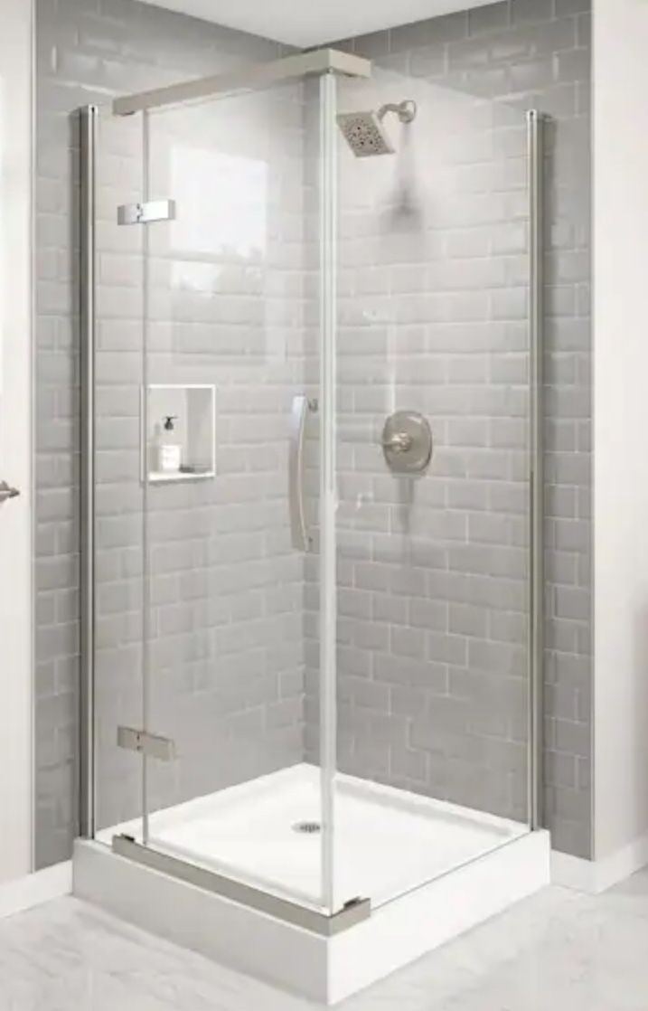 Classic 36” W x 76” H Square Sliding Frameless Corner Shower Enclosure in Stainless